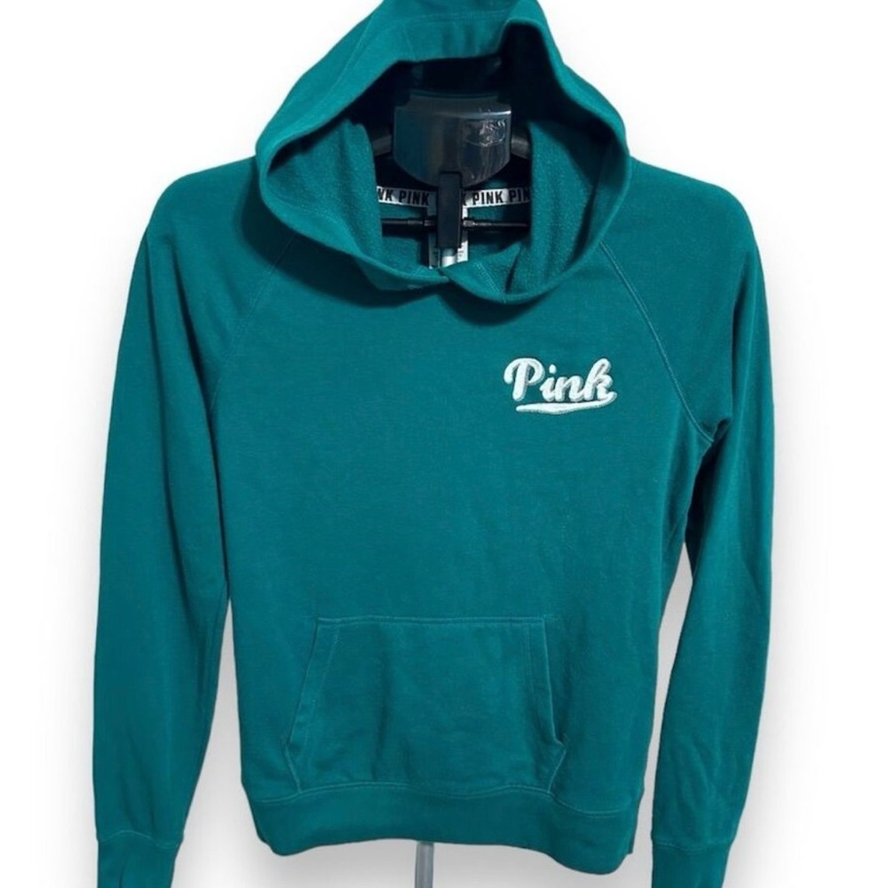 EUC Victoria’s Secret PINK Pullover Green Hooded Sweatshirt- Size Small